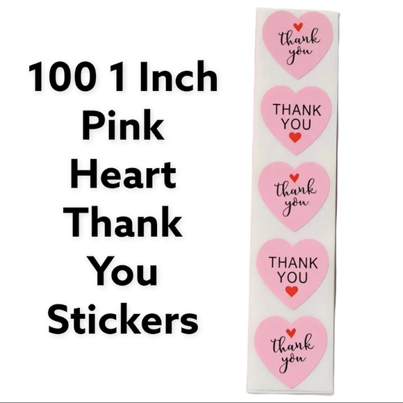 Other - 100 Pack Pink Heart Thank You Stickers 1Inch 2 Designs PRICE IS FIRM HOST PICK